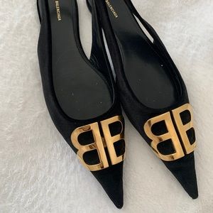 Balanciaga knife ladies black BB flat slingback
